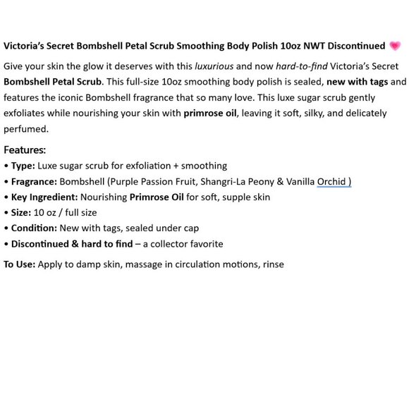 Victoria’s Secret Bombshell Petal Scrub Smoothing Body Polish 10oz NWT Discontin - Picture 2 of 4